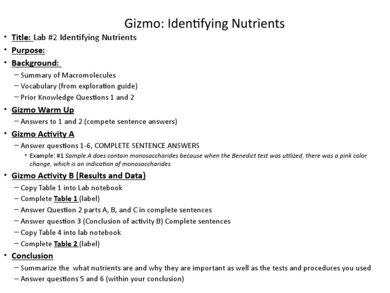 Identifying nutrients gizmo answers pdf