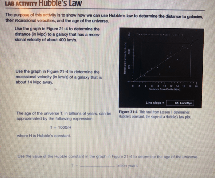 Hubble's law lab answer key