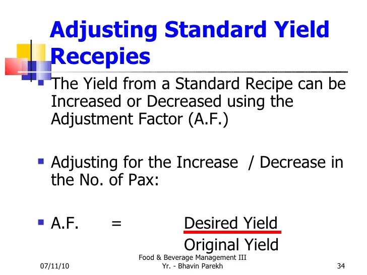 Changing recipe yield worksheet answer key